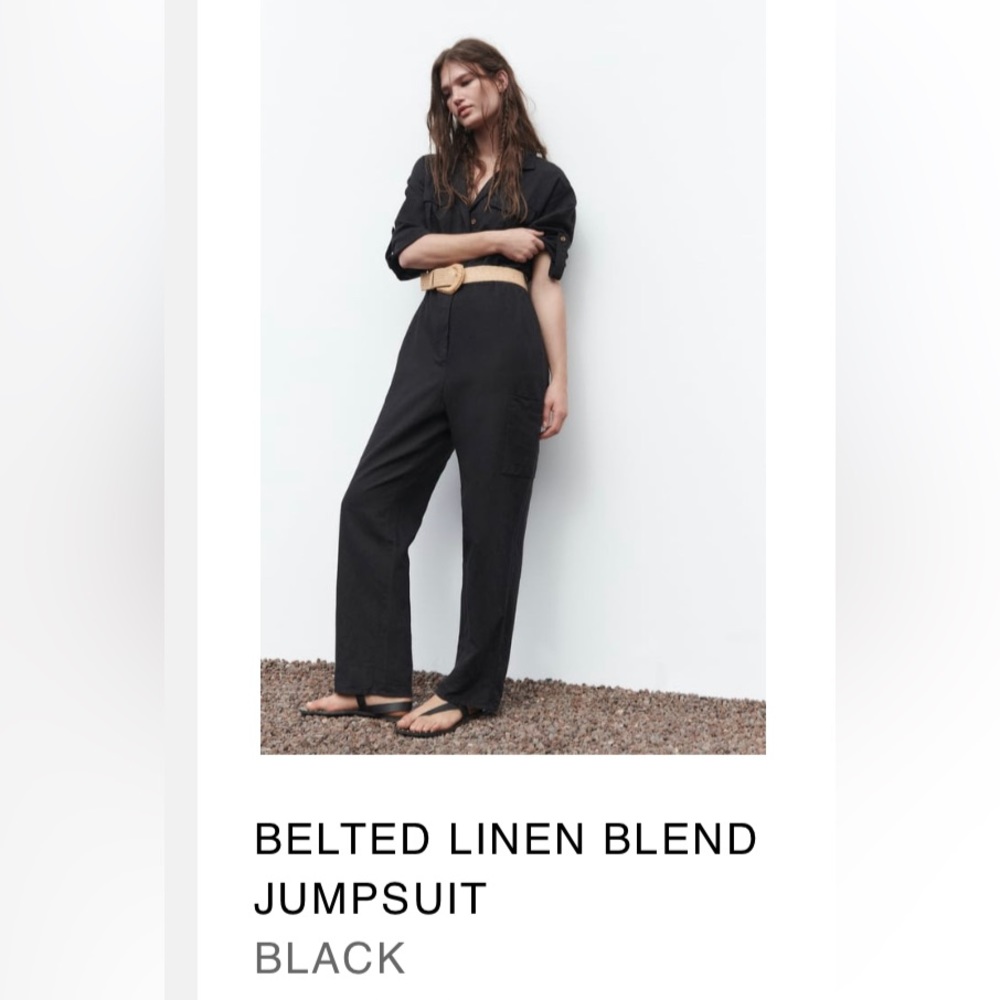 Zara black belted linen blend jumpsuit. Size M. NWT, never worn